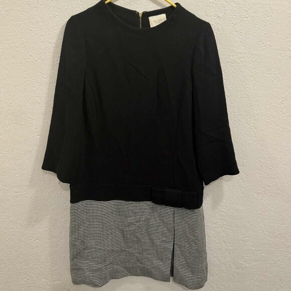 Kate Spade Houndstooth Caravelle Drop Waist Black Size 6 Dress! - Picture 1 of 4